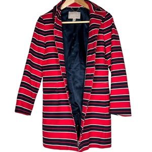 Banana Republic Pea Coat Red and Blue Pinstripe Nautical Long Coat Size XS